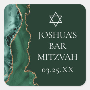 Sticker Carré Dark Green Gold Agate Bar Mitzvah Party
