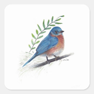 Sticker Carré d'art aux oiseaux bleus