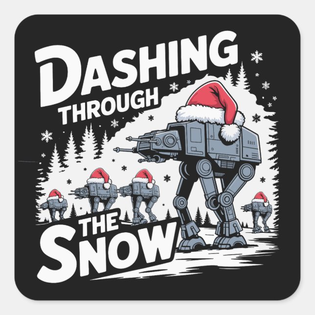 Sticker Carré Dashing through the Snow Christmas Family Holiday (Devant)