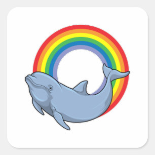 Sticker Carré Dauphin avec arc-en-ciel