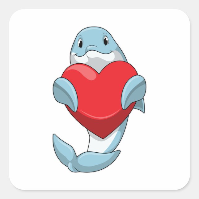 Sticker Carré Dauphin avec coeur (Devant)