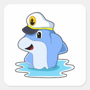 Sticker Carré Dauphin comme capitaine avec Casquette
