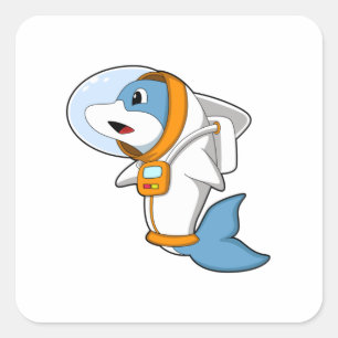 Sticker Carré Dauphin en astronaute avec costume