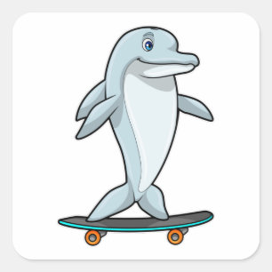 Sticker Carré Dauphin en patinage avec skateboard