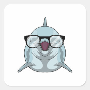 Sticker Carré Dauphin Nerd avec lunettes