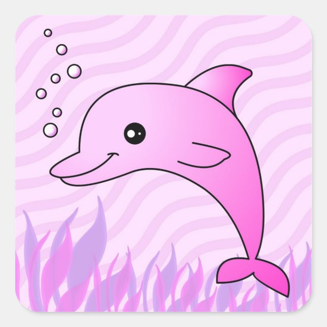 Sticker Carré Dauphin rose mignon dans l'eau rose (Devant)