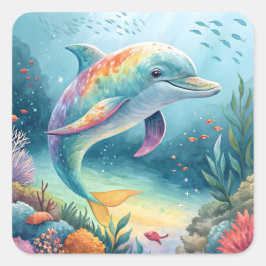Sticker Carré Dauphin sous-marin