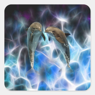 Sticker Carré Dauphins et cristaux de fractale