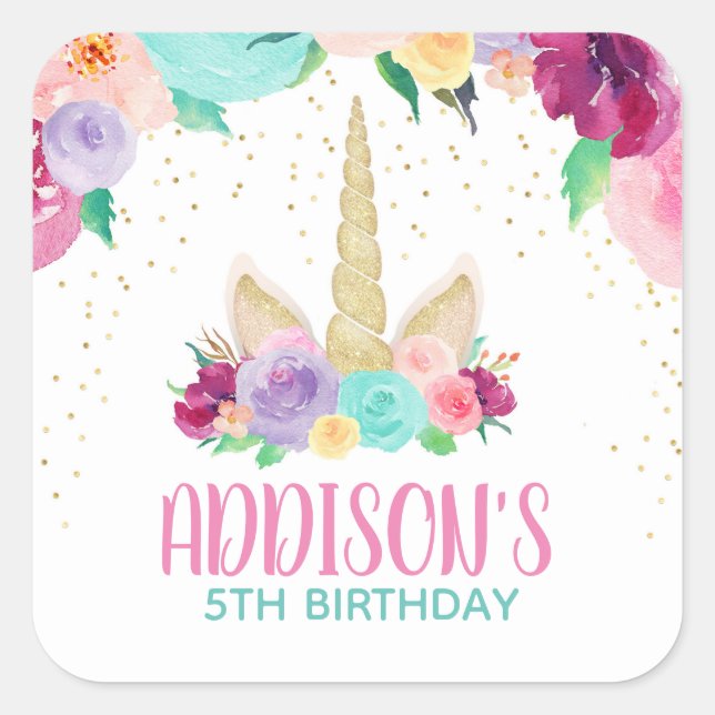 Sticker Carré de Baby shower d'anniversaire Unicor (Devant)