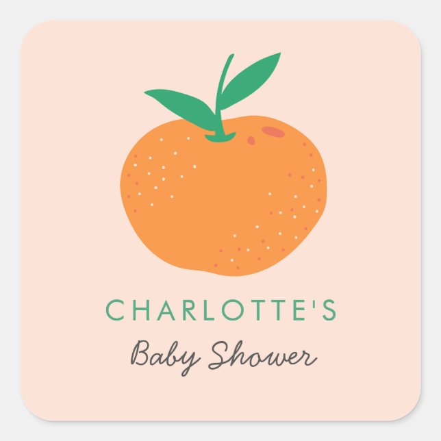 Sticker Carré de Baby shower orange Little Cutie (Devant)