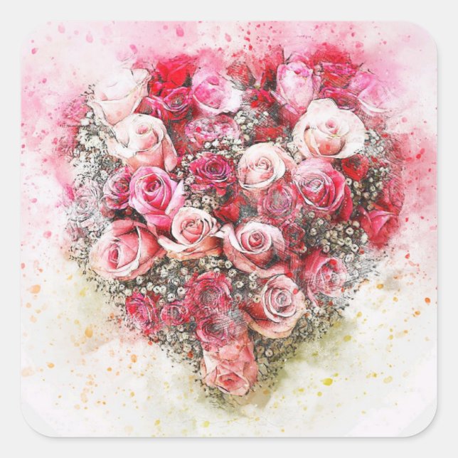 Sticker Carré de bouquet rose et rouge Roses (Devant)