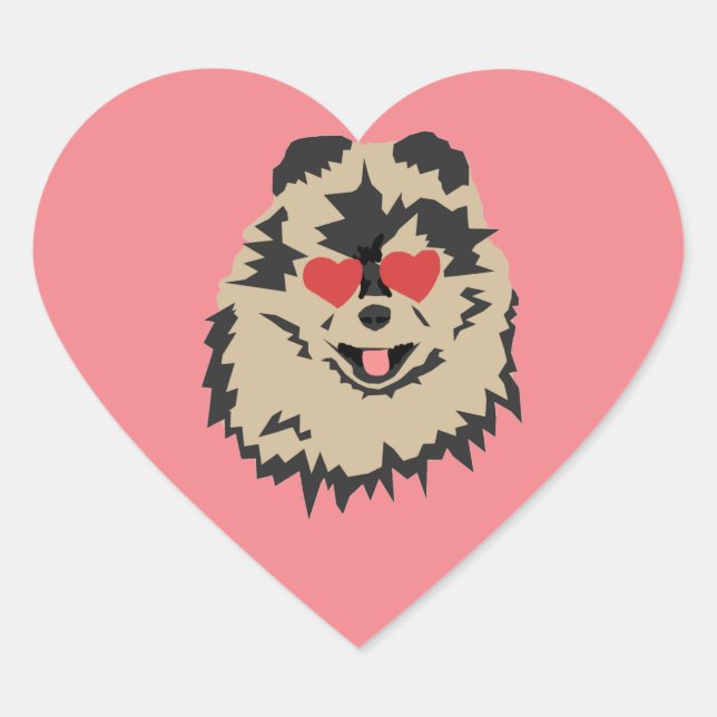 Sticker Carré de coeur de Chien Pomeranian Valenti (Devant)