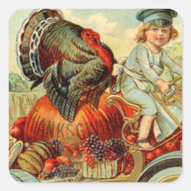 Sticker Carré de dinde de Fête de Thanksgiving vin (Devant)