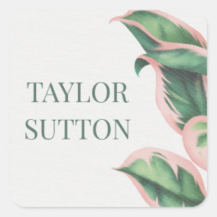 Sticker Carré de feuillage tropical rose et vert