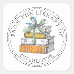 Sticker Carré De La Bibliothèque D'illustration De Ex-Libris