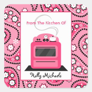 Sticker Carré De La Cuisine De...Rose Paisley & Rétro Stove