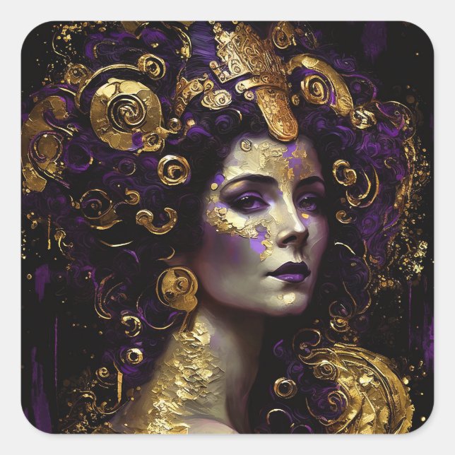 Sticker Carré de la déesse reine inspiré Klimt (Devant)
