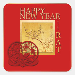 Sticker Carré de l'année Rat Chinoise du Printemps