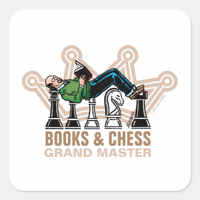 Sticker Carré de livres et échecs (Devant)