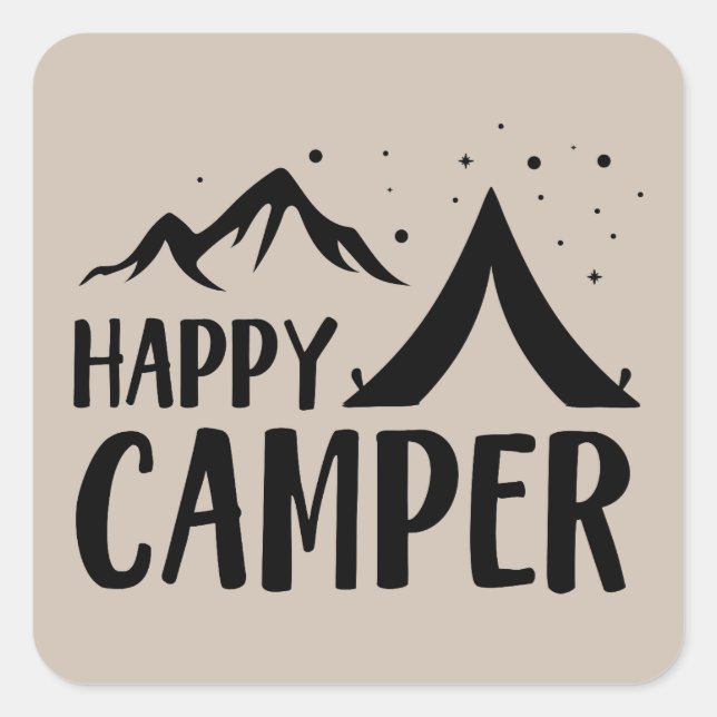 Sticker Carré de mots d'art de Camper très heureux (Devant)