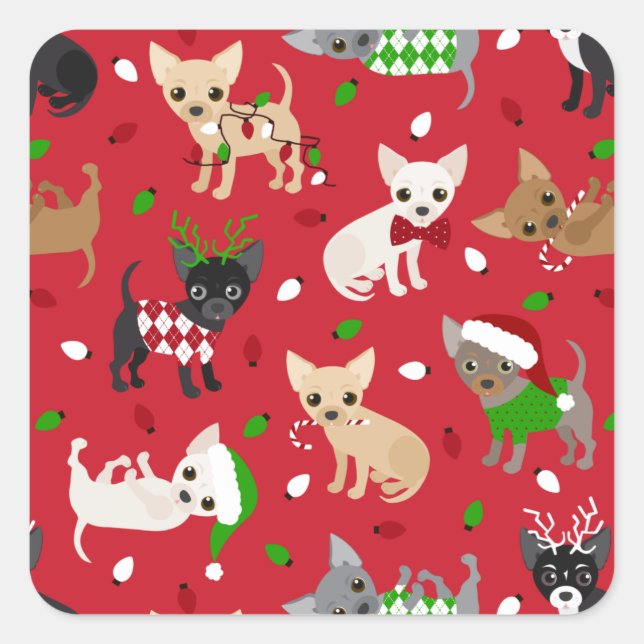 Sticker Carré de Noël Chihuahua All Coats (Devant)