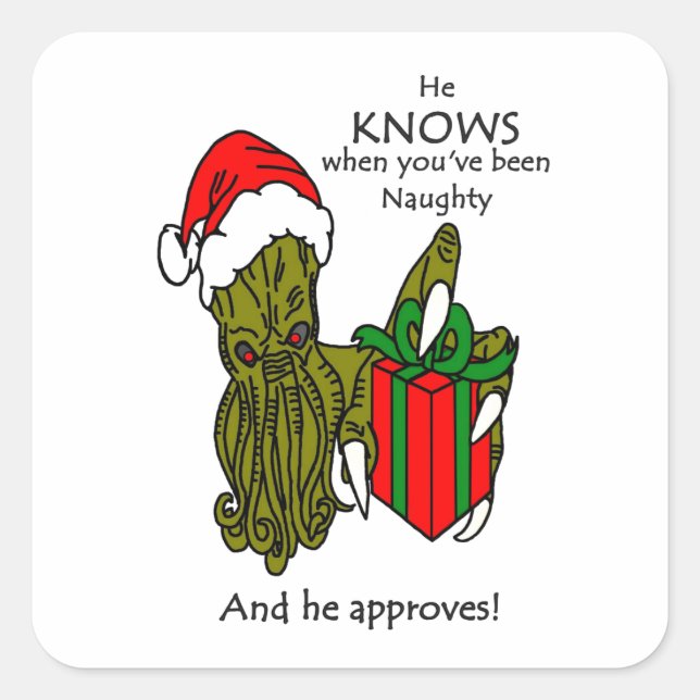 Sticker Carré de Noël Cthulhu (Devant)