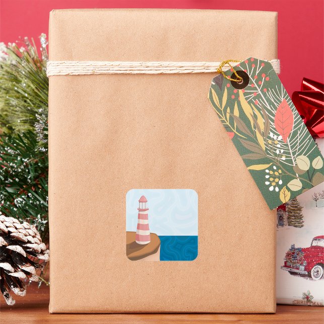 Sticker Carré de paysage de phare rayé (Créateur téléchargé)