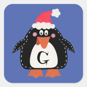 Sticker Carré de pingouin de Noël personnalisé