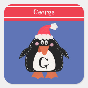 Sticker Carré de pingouin de Noël personnalisé
