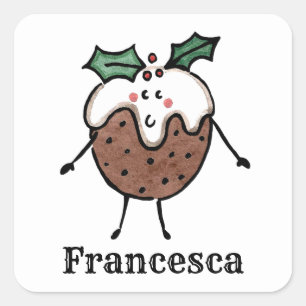 Sticker Carré de pouding de Noël personnalisé