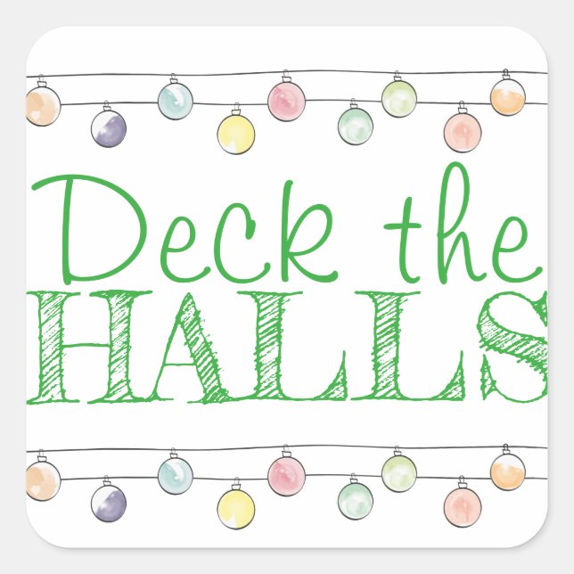 Sticker Carré Deck des Halls Aquarelle de Noël (Devant)