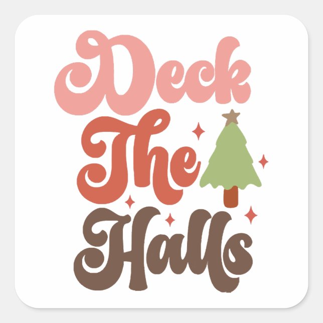 Sticker Carré Deck Halls Retro Vacances de Noël Super (Devant)