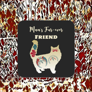 Sticker Carré Décor d'art populaire en chat doré ami pour toujou