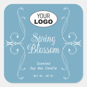 Sticker Carré Décor Plat Pastel Bleu Flourish Ornate
