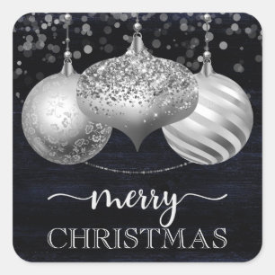 Sticker Carré Décorations de Noël élégantes en argent