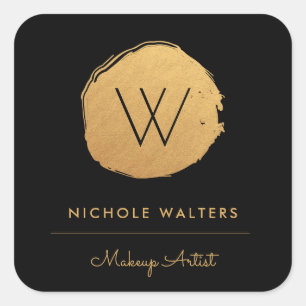 Sticker Carré Deep Black Faux Foil Gold Monogramme Entreprise