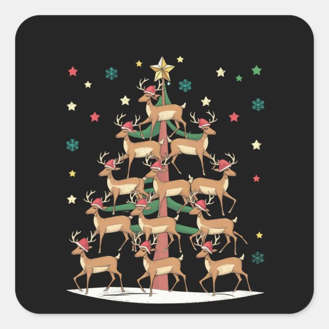 Sticker Carré Deer Christmas Tree Drôle Vacances Cute Reindeer (Devant)