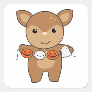 Sticker Carré Deer Happy Halloween Citrouille Chat Costume Carré