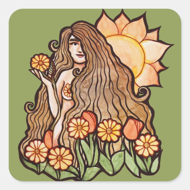Sticker Carré Déesse de la Terre d'été (Devant)