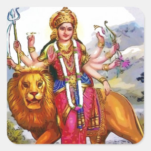 Sticker Carré Déesse Durga avec la peinture de lion