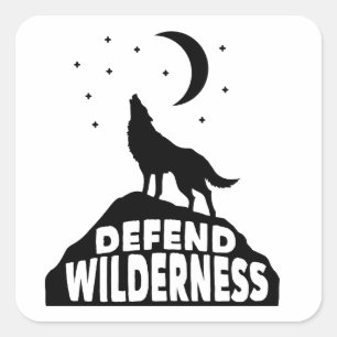 Sticker Carré Défendre la lune de loup sauvage