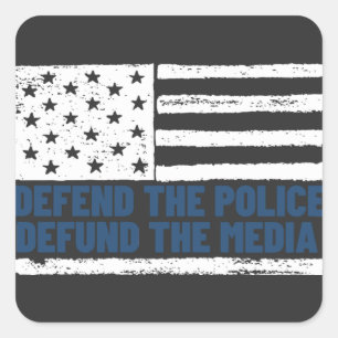Sticker Carré Défendre la police défie les médias Drapeau améric