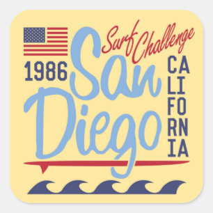 Sticker Carré Défi 1986 de surf de San Diego
