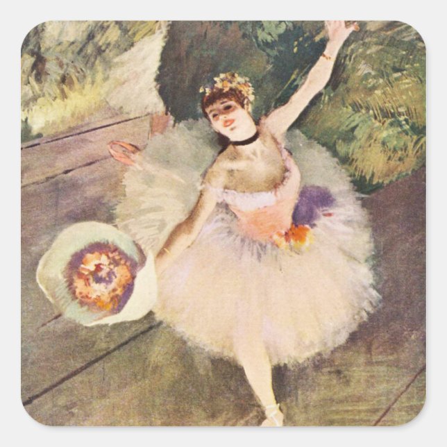 Sticker Carré Degas Ballerina avec Bouquet de fleurs (Devant)