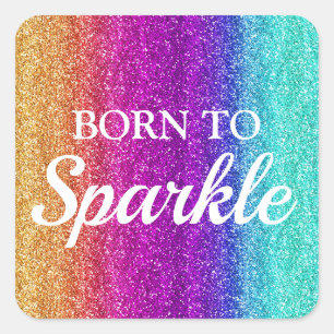 Sticker Carré Dégradé arc-en-ciel scintillant Paillettes Née pou