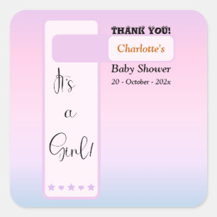 Sticker Carré Dégradé Violet Mignon Texte Yeux Bébé Shower