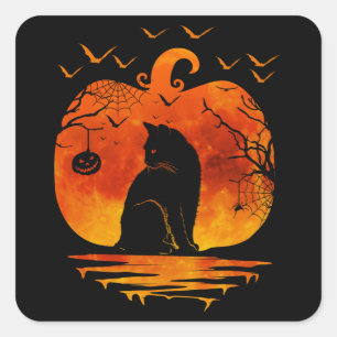 STICKER CARRÉ DÉGUISEMENT CITROUILLE CHAT HALLOWEEN AMATEUR DE C