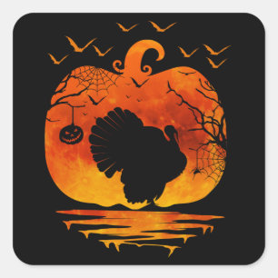 STICKER CARRÉ DÉGUISEMENT DE DINDE DE THANKSGIVING CITROUILLE SA
