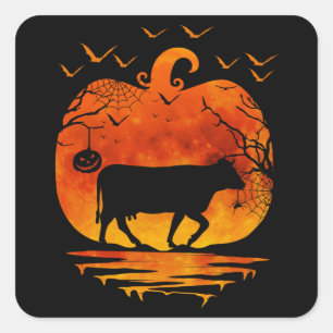 STICKER CARRÉ DÉGUISEMENT DE VACHE POUR HALLOWEEN CITROUILLE SAI