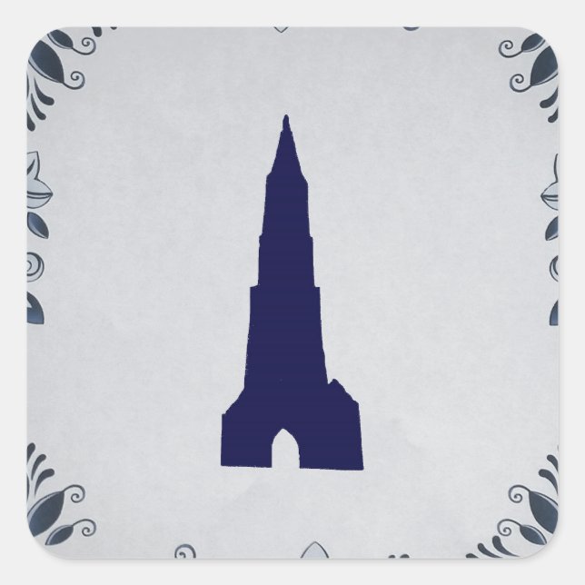 Sticker Carré Delft blue tile Nouvelle église dans Delft (Devant)